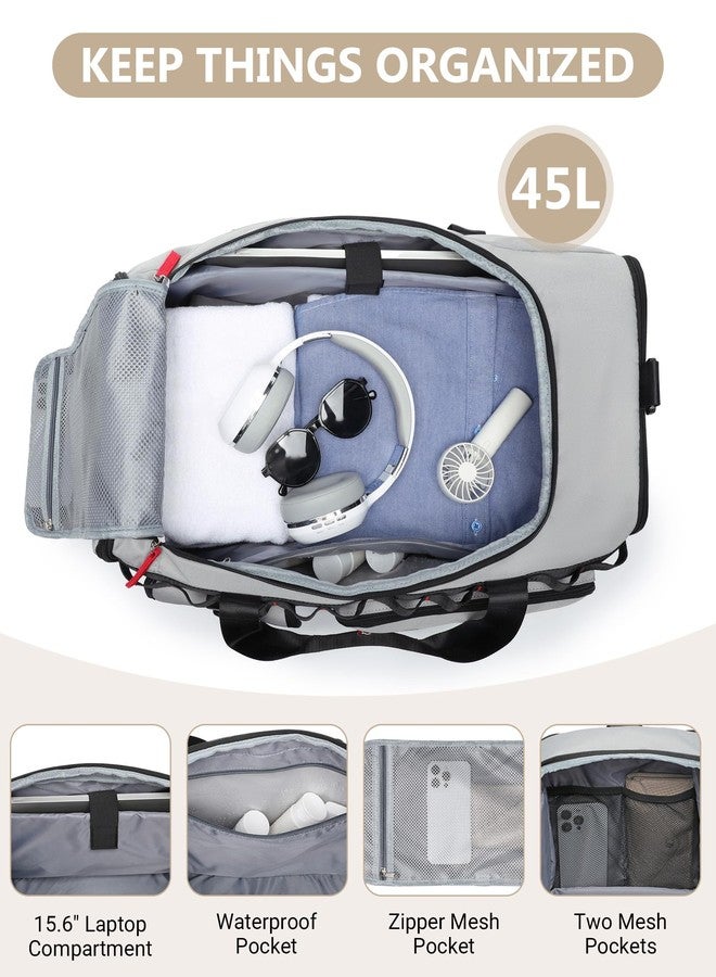 MCBD Gym Bags for Men & Women, 45L Travel Duffle Sports Backpack with Shoes & Laptop Compartment, Large Workout Carry On Bag Weekender Overnight Tote, Grey - Image 5